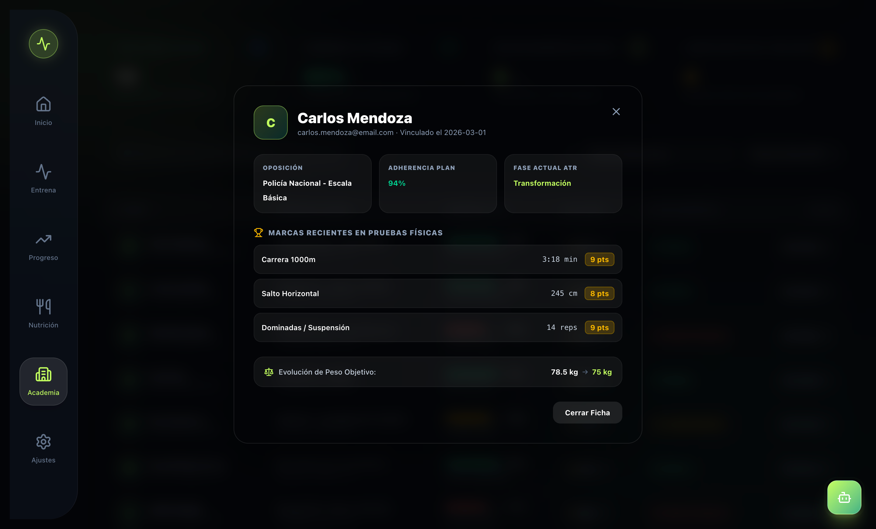 Ficha de Alumno en Estado Óptimo - Carlos Mendoza